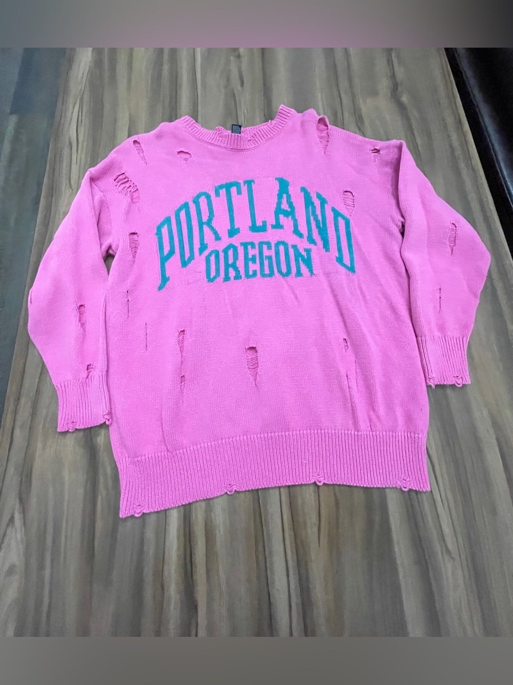 Forever 21 Portland Oregon Pink Distressed Knit Sweater